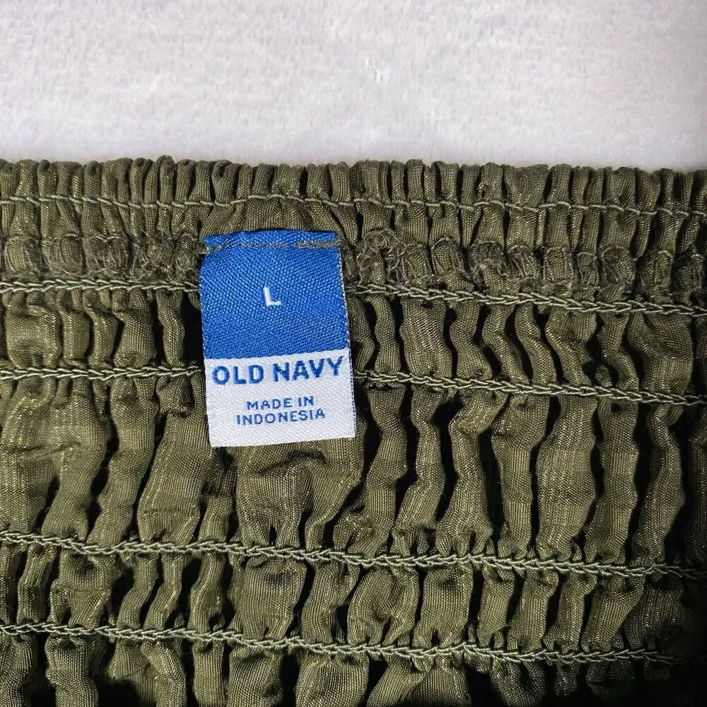Old Navy Women's Lg Top Green Smocked Square Neck Puff Sleeve Milk Maid Cottage